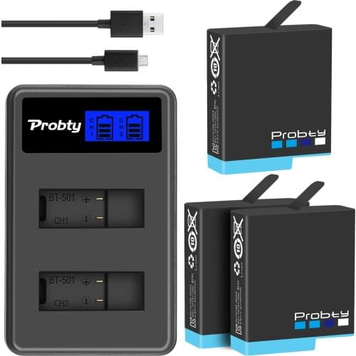 Probty for GoPro 8 7 6 5 Battery 1680mAh AHDBT-501 Battery Pack for GoPro Hero 8 7 Black LCD Charger for Go Pro Hero 7 Accessory