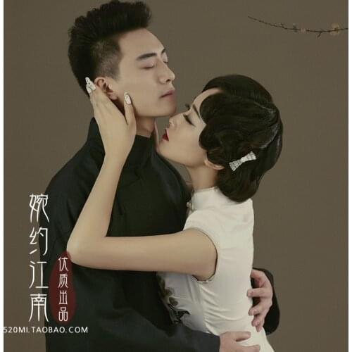 Bai Su Mu Lan Republican Period Lovers Costume Set Male Long Gown Female Chengsam ChiPao Costume Hanfu