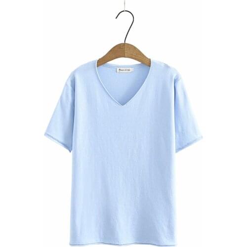 Plus size blouses tunics shirts 2021 fashion V-Neck short sleeve sky blue black apricot knitted summer Womens t-shirts