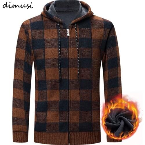DIMUSI Winter Mens Sweaters Fashion Male Fleece Knitted Sweater Hooded Coats Casual Slim Fit Knitted Cardigan Jackets Clothing