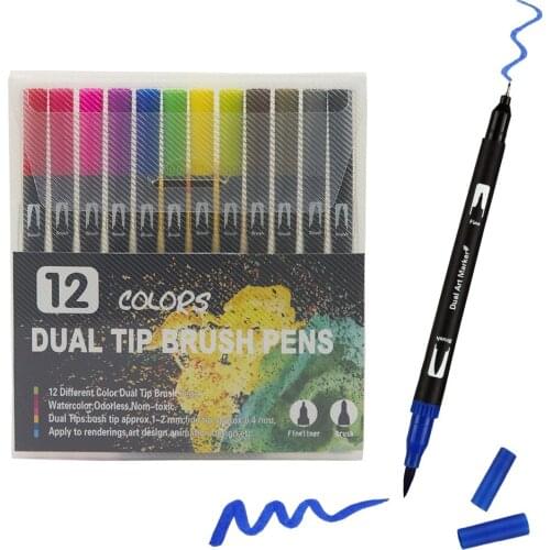 Dual Tip Brush Marker Pens Fineliner Pens Watercolor Drawing Marker for Colouring