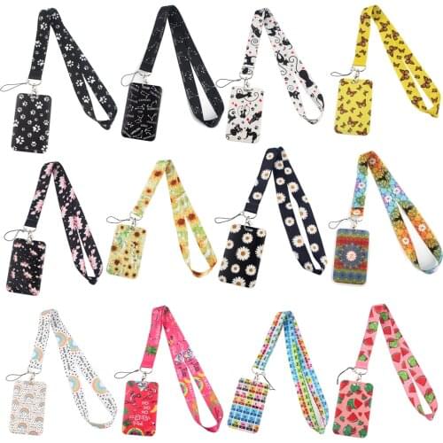 DZ1467 Wholesale Butterfly Sunflower Flower lanyard card ID Badge Holder Keychain Pass Gym Mobile Key Holder Key Rings Gifts
