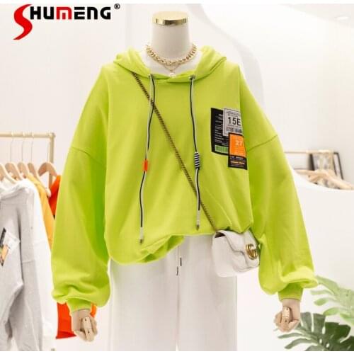 European 2021 Autumn New Design Letter Labeling Loose Sweatshirt Womens Slimming Round Neck Hoodie Fashion Simple Pullover Top
