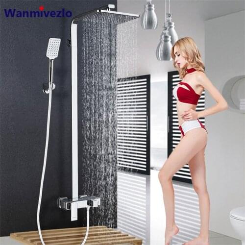 Chrome Black Shower Faucets Set Rainfall Shower Head Handshower Single Handle Mixer Tap Bath Shower Faucet Rotate Bathtub Tap
