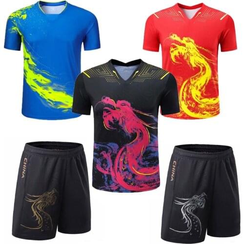 CHINA Dragon Table Tennis Jerseys Shorts Sets, Women Ping Pong Kits, Men Table Tennis Shirt Clothes Kids PingPong T Shirts 3918