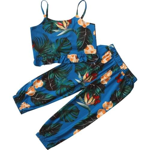 3-7Years Kid Girls Summer Clothing Set Sleeveless Floral Tank Top +Pants set