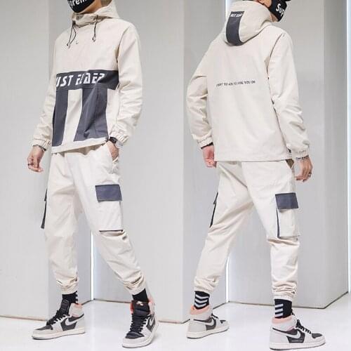 Men tracksuit 2 piece set 2020 Autumn streetwear sweatsuit overalls leisure suit hooded jackets + hip hop pants Sportswear Suit
