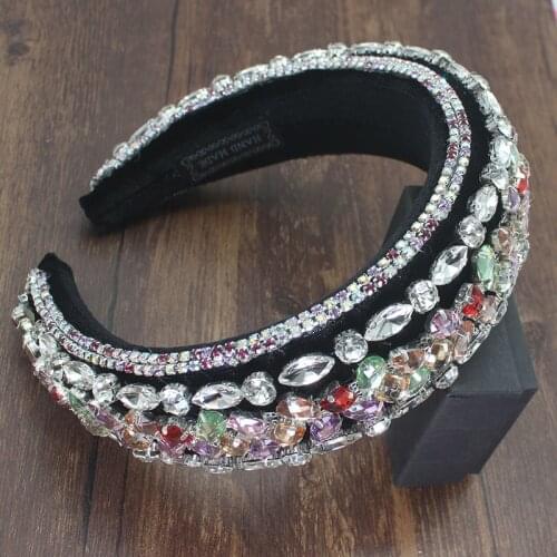 Colorful Baroque Full Crystal Headband Luxury Shiny Padded Rhinestone Hairband For Women sparkly novelty Hair Accessories