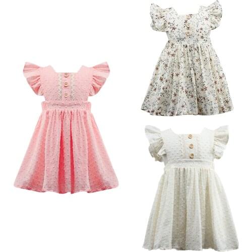 Citgeett Summer Solid Kids Girls Summer Fly Sleeve Dress A-line Princess Dress Sundress Clothes
