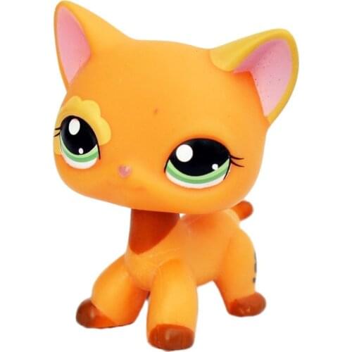 LPS CAT Rare pet shop toys standing orange cat #1643 old original short hair cat yellow pet figure animal kitty