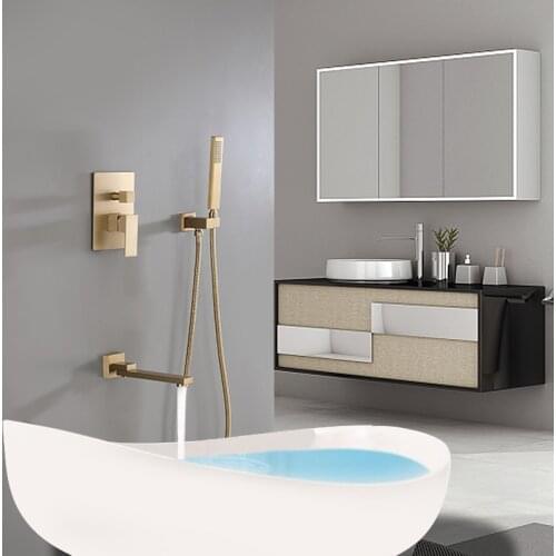 Bath Brushed Gold Bathtub Faucet Mixer Hot And Cold Water Shower Set Wall Mounted Bathroom Shower Faucet Bath Spout Shower Tap