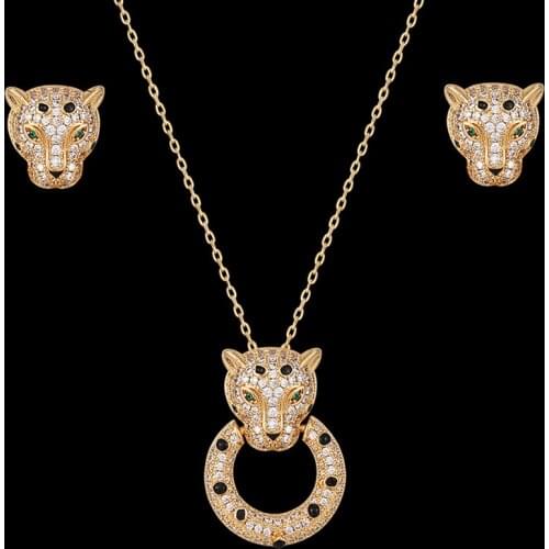 Zlxgirl jewelry New Arrival mixed leopard animal pendant with earring jewelry sets metal cubic zircon copper necklace bijoux set