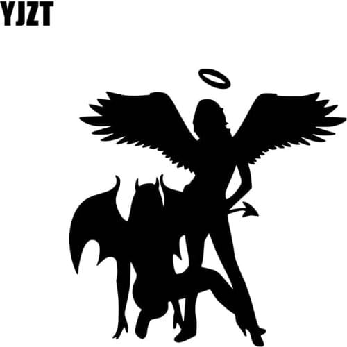 YJZT 13.2*13.2CM Angel And Devil Part Car Sticker Fantastic Popular Fashion Style Good Quality Black/Silver Vinyl Decal C20-0447