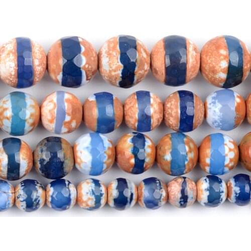 Natural Blue Tibetan Dzi Agates Stone Beads Round Loose Spacer For Jewelry Making DIY Bracelet Handmade 6/8/10mm