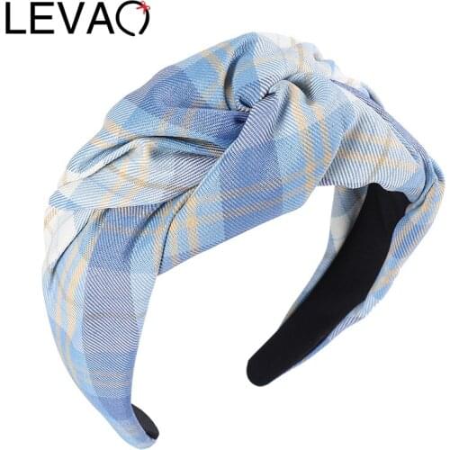 LEVAO Women Hair Accessories Cotton Plaid Knot Hairband British Style Vintage Headband Girls Wide Headwear Hair Band Multicolour