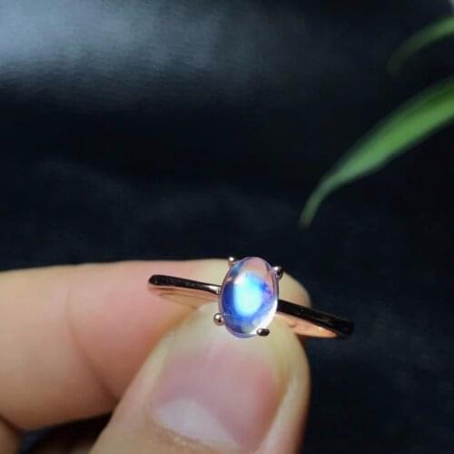 Simple and refined, the latest style Natural blue moonstone ring, 925 silver, clean stones, beautiful colors