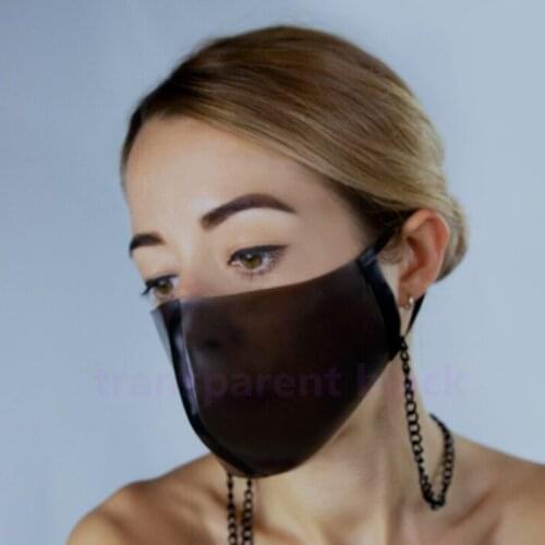 Transparent black Latex Muzzle Face Mask Latex Hoods Halloween Rubber fetish hood party cosplay masks