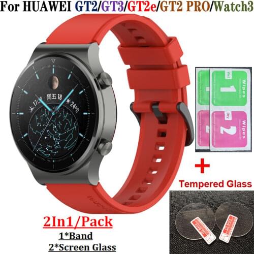 22mm Silicone Smart Strap for Huawei watch GT2e/GT2 PRO Bracelet Glass Screen Protectors For Honor GS Pro/Magic2 46mm Band Wrist