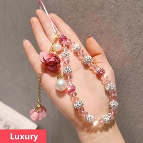 Luxury Crystal Beads Phone Straps Mobile Phone Ornaments Hand made Anti-lost rope for iPhone Samsung Strap phone accessories