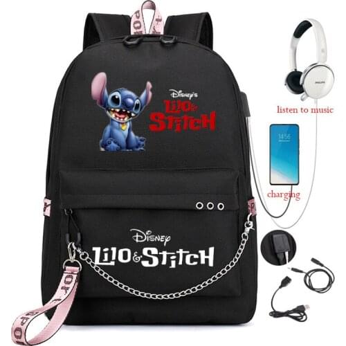 Kawaii Stitch Backpack Usb Charging Teenage Girls Boys School Bags Laptop Back Pack Travel Bagpack 2021 womens brand Backpack