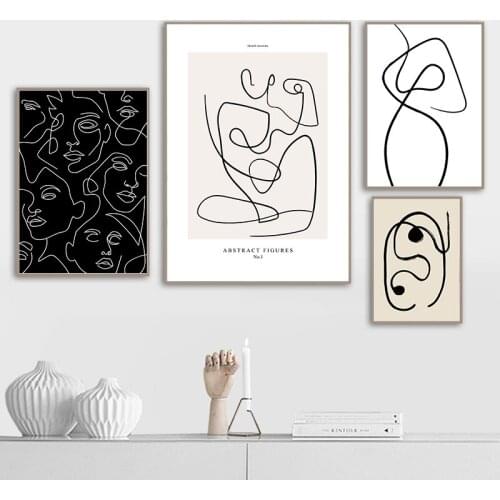 Self-adhesive Wall Stickers Abstract Line Black White Wall Art Painting Nordic Poster Woman Body Picture Living Room Decoration