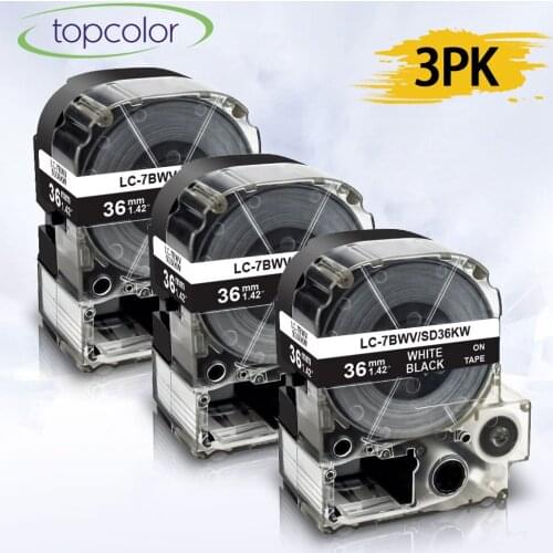 Topcolor 3PK Replace Epson Label Tape 36mm White on Black SD36KW for KingJim Epson Label Maker LW-900P LW-1000P LW-Z900FK SR950