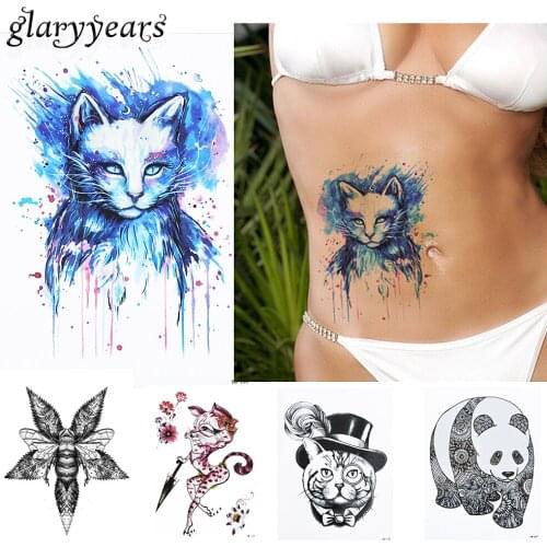 1pc Beauty Blue Colored Drawing Cat Picture Design Tatoo HB235 Waterproof Temporary Tattoo for Women Body Arm Art Tattoo Sticker