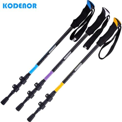 Telescopic Walking Stick KODENOR Hiking Folding Trekking Pole Aluminum 3 Section Outer Lock Alpenstock Climbing Camping