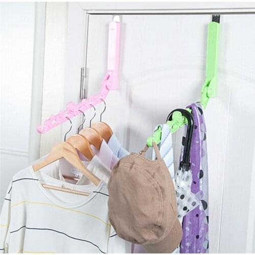 Door Hanging Foldable Clothes Hanger Magic 5 Hole Hanger Rack With Hook Space Save Clothing Tie Organizer Creative Drying Rack