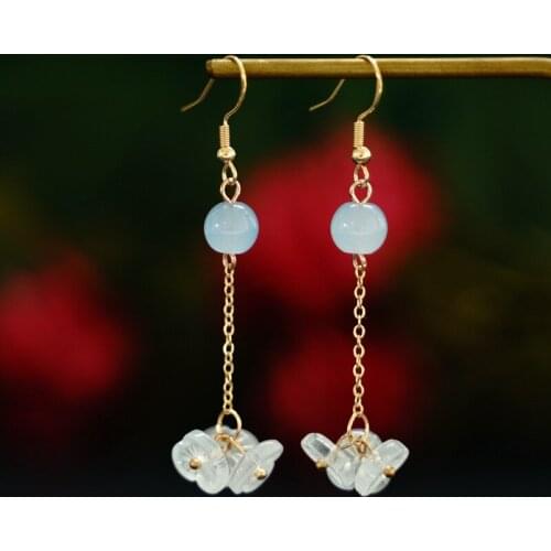 Vintage Hanfu Chinese Traditional Handmade Long Flower Wedding Earring Jewelry Delicate Small Women Earrings Party Accessory