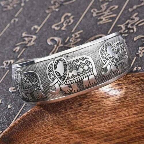 Vintage Cuff Bracelet Tibetan silver Bangle Women Jewelry Gift Tibetan Elephant Carved