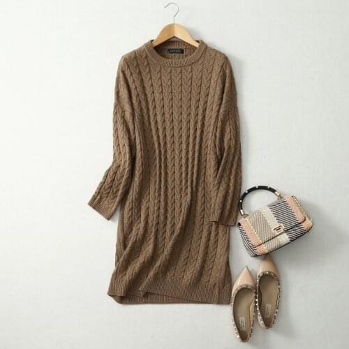 Womens 85% Silk 15% Cashmere Crew Neck Long Loose Type Pullover cableknit Sweater Top LY004