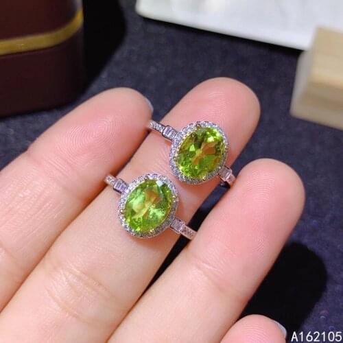 925 pure silver Chinese style natural Peridot womens luxury classic simple oval two color adjustable gem ring fine jewelry supp