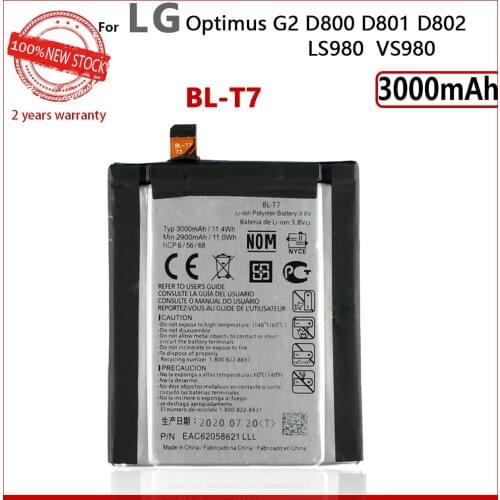 100% Original 3000mAh BL-T7 Battery For LG G2 LS980 VS980 D800 D801 D802 BLT7 Phone High quality Battery With Tracking Number