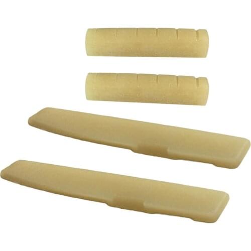 2 Sets of Folk Guitar Saddle Nut Cattle Bone Slotted 72x3x9mm for String Instrument