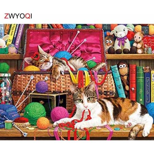 5D DIY Diamond painting Full Square Diamond embroidery Cross stitch cat book Ball Woollen yarn Monkey Full Round Diamond mosaic