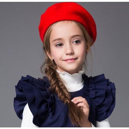 Beret Girls Winter Child Beret Hat Solid Colors Wool Warm Hats Dome Cap Girl Fashion Caps Baby Girl Fur Berets DS19