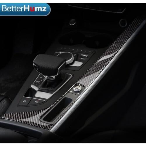 BetterHumz car interior accessories Carbon Fiber Gear Control Strips Cover Stickers car For Audi A4 A5 2017 2018 car styling