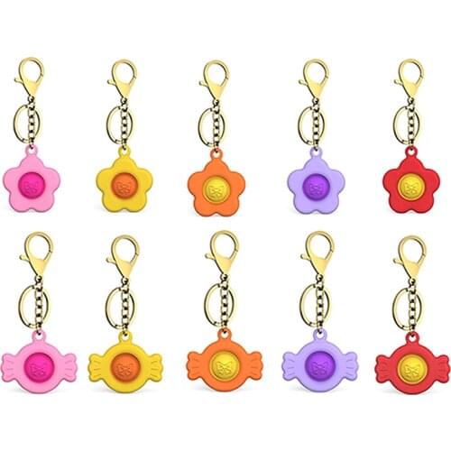 Flowers/Candy Dimple Keychain Push Bubble Autism Reliever Stress Child Early Education Squeeze Sensory Toy Gifts