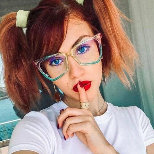 Glitter Rainbow Blue Light Glasses Luxury Cat Eye Optical Frame Fashion Female Decorative Glasses Frame Anti-computer Radiation