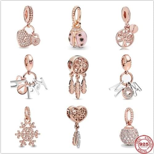 Rose Gold Spiritual Dreamcatcher Happy Mum Letters Beads Charm Fit Original Pandora Bracelet DIY 925 Silver Jewelry For Women
