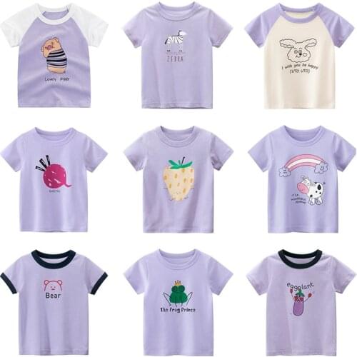 Childrens T-Shirt Children for Girls Boys Kids Shirts Child Baby Toddler Tee Tops Clothing Short Purple Cartoon Cotton New 2021