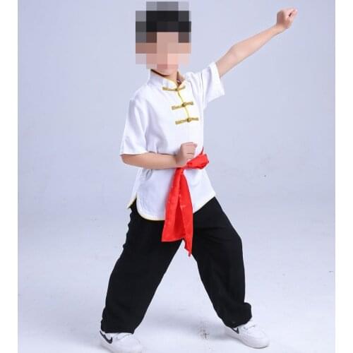 UNISEX pure cotton Childrens martial arts clothing short sleeve suits kids tai chi kung fu performance traning uniforms