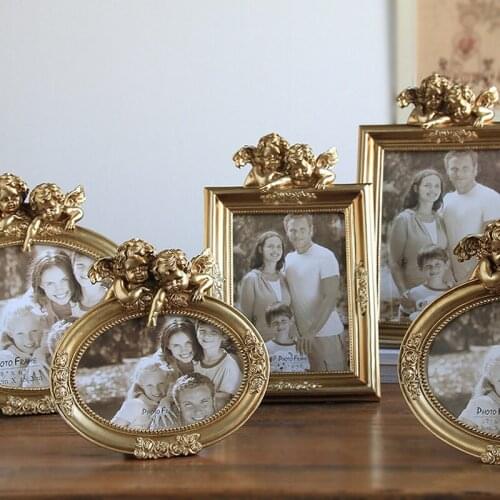 European Retro Resin 6/7/8 Inch Photo Frame Cupid Golden Picture Frame Picture Frame Decoration Wedding Classic Home Decoration