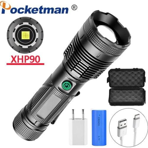 XHP90 Led flashlight 3mode 500 meter long shot Telescopic zoom flashlight torch lanterna as power bank use 26650 with pen holder