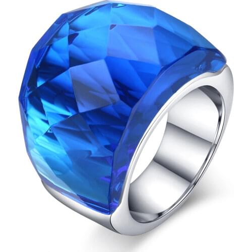 Keisha Lena New Fashion Large Rings For Women Wedding Jewelry Big Crystal Stone Ring Stainless Steel Anillos