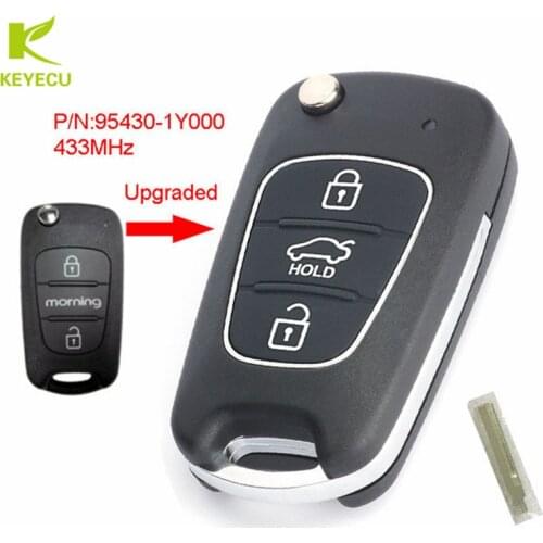 KEYECU Replacement Upgraded Flip Remote Car Key Fob 3 Button 433MHz ID46 for KIA Picanto Morning 2011-2012 P/N: 95430-1Y100