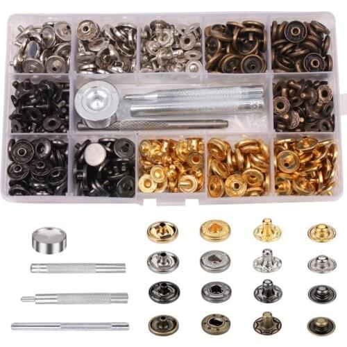120 Set Leather Snap Fasteners Kit 12mm Metal Button Leather Snaps Press Studs For Clothes Jackets Jeans Wears Bags 4 Colors