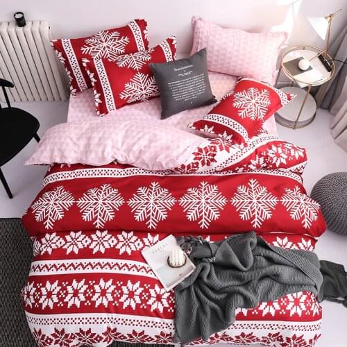 Classic Red Christmas Snowflake Bedding Set Bed Linen Duvet Cover and Flat Sheet Queen King Twin Full Single Size Bedclothes