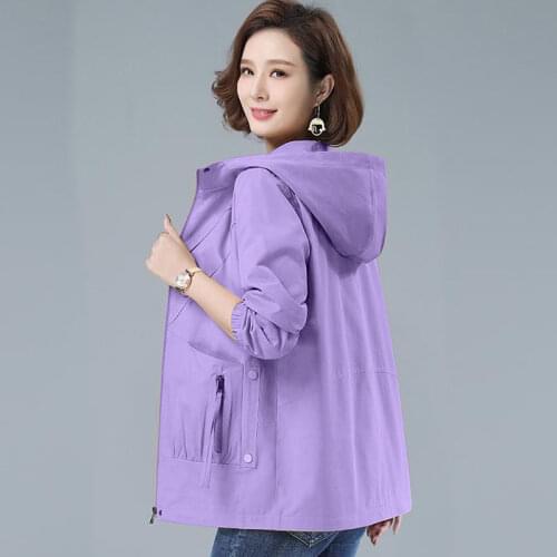 Womens Jacket With Lining 2021 Spring Autumn New Hooded Casual Windbreaker Coat All-match Plus Size Female Loose Outerwear